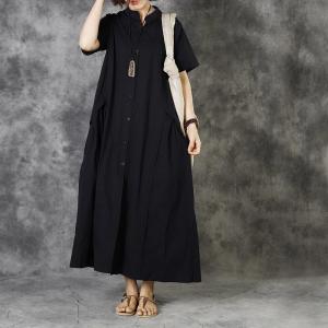 Minimal Fashion Short Sleeve Shirt Dress Unbutton Summer Designer Dress