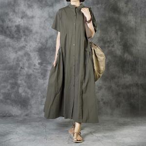 Minimal Fashion Short Sleeve Shirt Dress Unbutton Summer Designer Dress