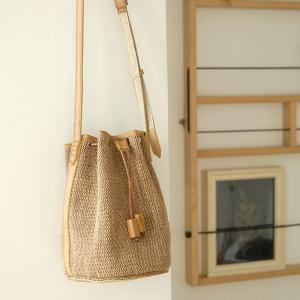 Korean Style Cotton Linen Knitting Bucket Bag