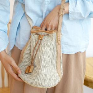 Korean Style Cotton Linen Knitting Bucket Bag