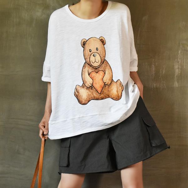 Lovely Bear Casual White Tshirt Cotton Ladies Short Sleeve Tee