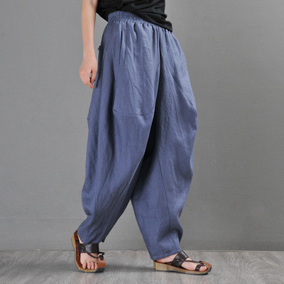 Contrasting Color Linen Customized Pants Baggy Hippie Pants for Women ...
