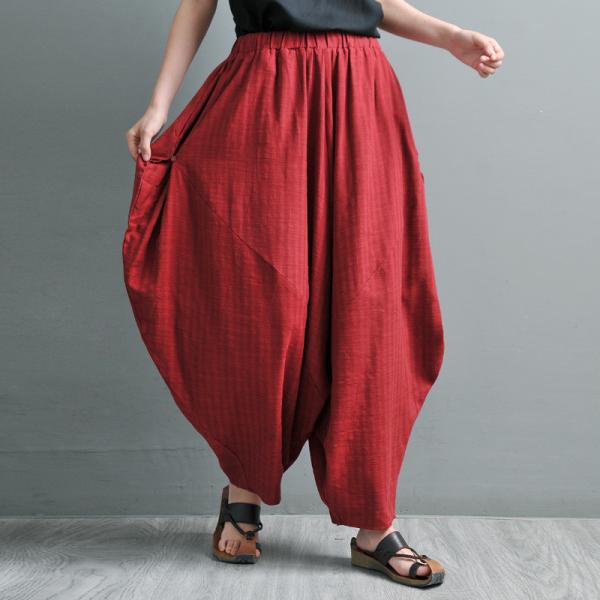 Cotton Linen Red Thai Pants Womens Loose Cozy Harem Pants