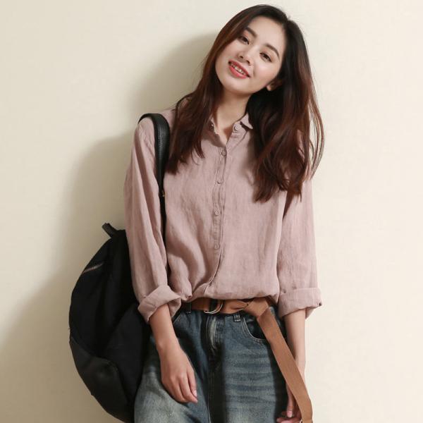 Minimalist Style Plain Oversized Shirt Linen Casual Ladies Shirt