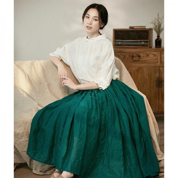 Elegant Linen Half Sleeve Solid Color White Dark Red Rust gauze notperfectlinen