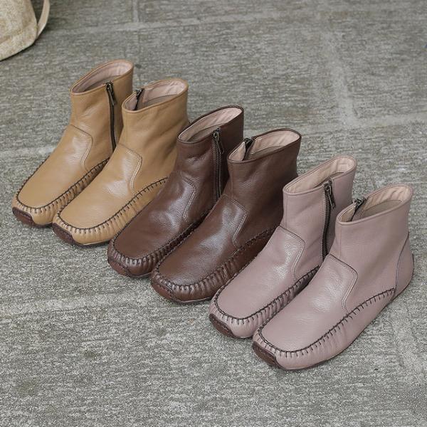 Japanese Style Handmade Mid-Calf Boots Sheepskin Comfy Shoes