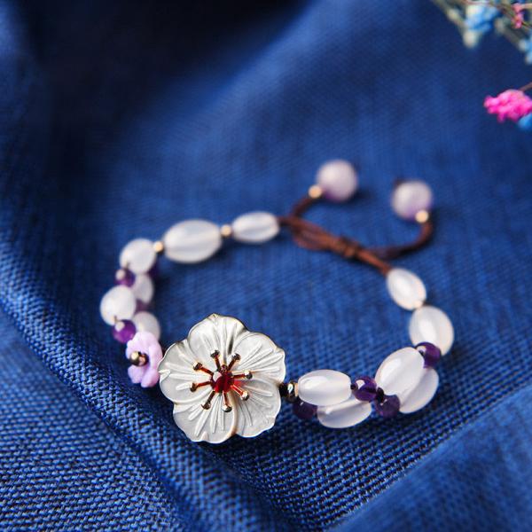 Beautiful Shell Flowers Amethyst Designer Bracelet