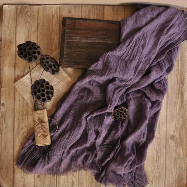 Linen Purple Fringed Long Scarf