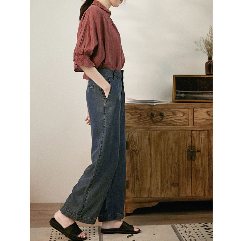 Vintage Straight Fit Jeans Floor-Length Wide Leg Jeans in Blue M XL ...