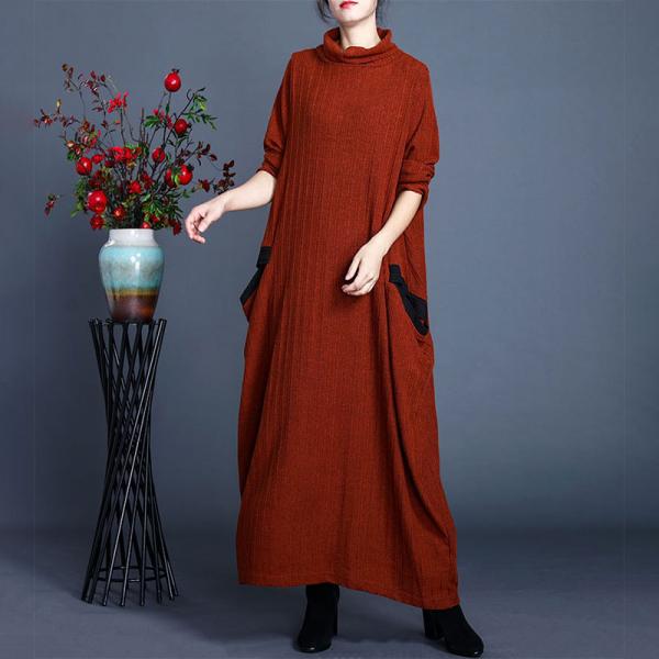 Alpaca Fiber Large Turtleneck Dress Maxi Knitting Dress