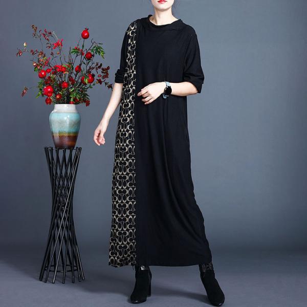 Winter Fashion Geometric Pattern Black Dress Soft Comfy Knitwear