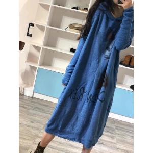 Cartoon Cat Loose Sweater Dress Cotton Hooded Korean Dress