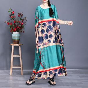 Plus Size Polka Dot Dress Silk Maxi Kaftan for Senior Women