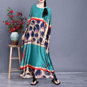 Plus Size Polka Dot Dress Silk Maxi Kaftan for Senior Women