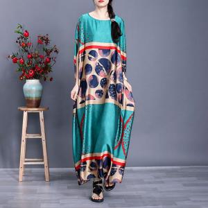 Plus Size Polka Dot Dress Silk Maxi Kaftan for Senior Women