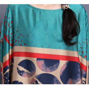 Plus Size Polka Dot Dress Silk Maxi Kaftan for Senior Women