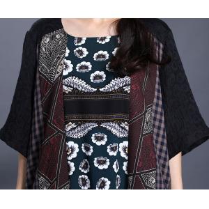 Relax-Fit Cotton Linen Ethnic Dress Printed Patchwork Church Dress