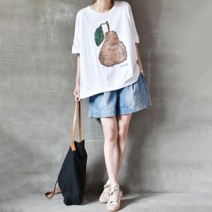 Pear Pattern Cotton T-shirt Casual Oversized T-shirt for Women