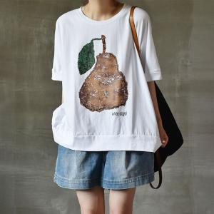 Pear Pattern Cotton T-shirt Casual Oversized T-shirt for Women