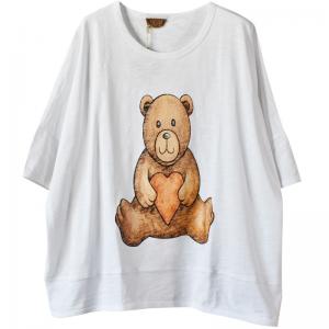 Lovely Bear Casual White Tshirt Cotton Ladies Short Sleeve Tee