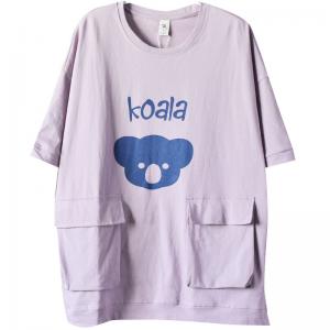 Big Flap Pockets Korean T-shirt Cute Koala Cotton Oversized Pullover