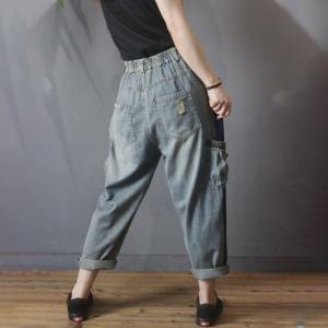Side Flap Pocket Korean Tapered Jeans Denim Ripped Boyfriend Jeans