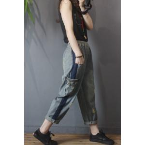 Side Flap Pocket Korean Tapered Jeans Denim Ripped Boyfriend Jeans