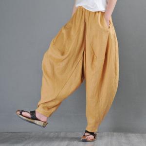 Contrasting Color Linen Customized Pants Baggy Hippie Pants for Women