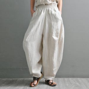 Contrasting Color Linen Customized Pants Baggy Hippie Pants for Women