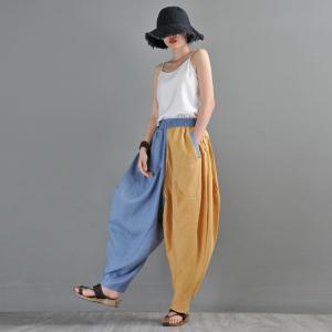 Contrasting Color Linen Customized Pants Baggy Hippie Pants for Women