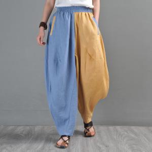 Contrasting Color Linen Customized Pants Baggy Hippie Pants for Women