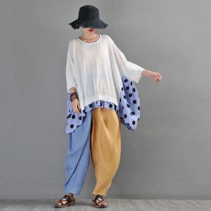 Contrasting Color Linen Customized Pants Baggy Hippie Pants for Women