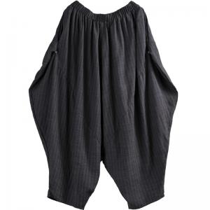 Baggy-Fit Black Harem Yoga Pants Cotton Linen Elephant Pants
