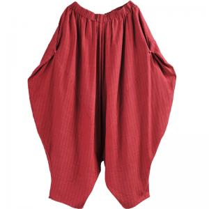 Cotton Linen Red Thai Pants Womens Loose Cozy Harem Pants