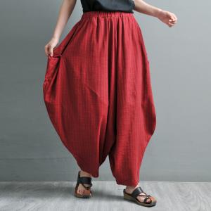 Cotton Linen Red Thai Pants Womens Loose Cozy Harem Pants