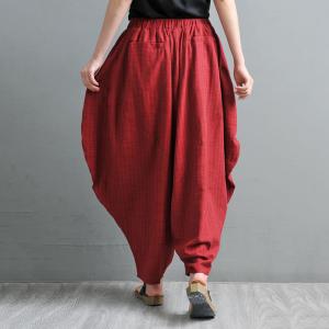 Cotton Linen Red Thai Pants Womens Loose Cozy Harem Pants