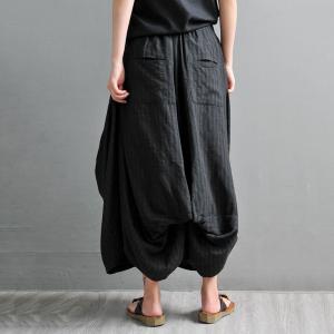 Street Style Striped Black Yoga Pants Cotton Linen Large Hippie Pants