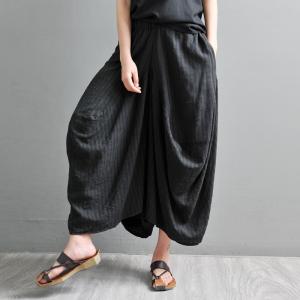 Street Style Striped Black Yoga Pants Cotton Linen Large Hippie Pants