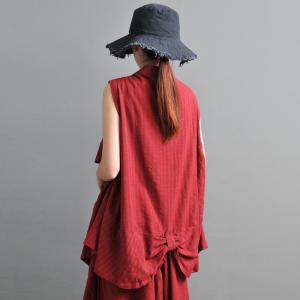 Original Design Striped Red Vest Ruffle Summer Tank