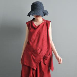 Original Design Striped Red Vest Ruffle Summer Tank