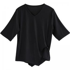 V-Neck Short Sleeve T-shirt Cotton Plain Tee for Women