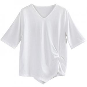 V-Neck Short Sleeve T-shirt Cotton Plain Tee for Women