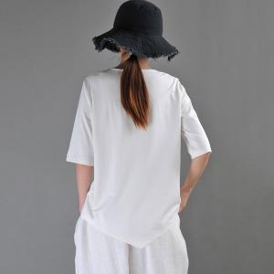 V-Neck Short Sleeve T-shirt Cotton Plain Tee for Women