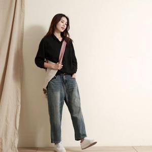 Minimalist Style Plain Oversized Shirt Linen Casual Ladies Shirt