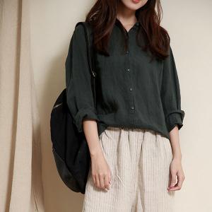 Minimalist Style Plain Oversized Shirt Linen Casual Ladies Shirt