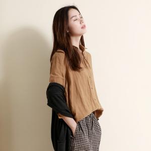 Minimalist Style Plain Oversized Shirt Linen Casual Ladies Shirt