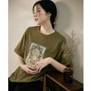 Moonlight Printed Cotton T-shirt Short Sleeve Korean Tee for Women