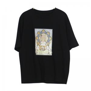 Moonlight Printed Cotton T-shirt Short Sleeve Korean Tee for Women