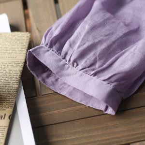 Puff Sleeve Ramie Loose Blouse Violet Dressy Shirt