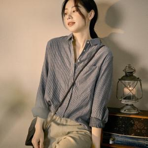 Chest Pocket Cotton Formal Shirt Long Sleeve Striped Shirt